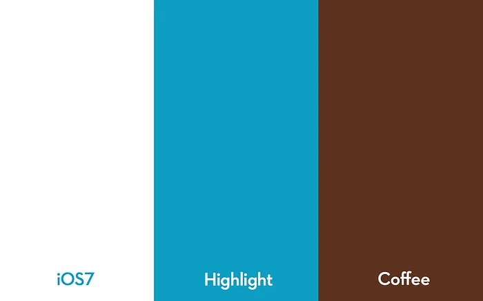 Three UP Coffee colour swatches labelled iOS7, Highlight, and Coffee.