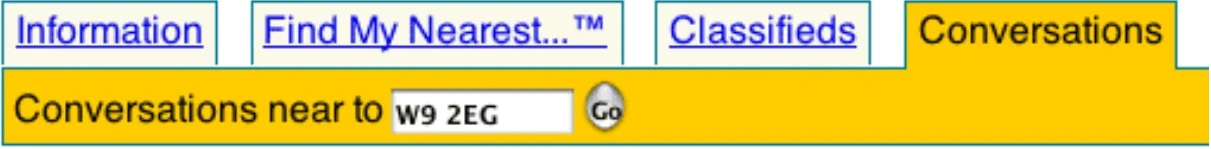 A screenshot showing the UpMyStreet control used to locate yourself by postcode.