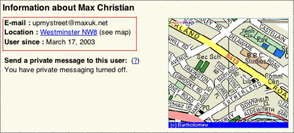A slide showing how UpMyStreet replaced a precise user postcode with a larger named district.