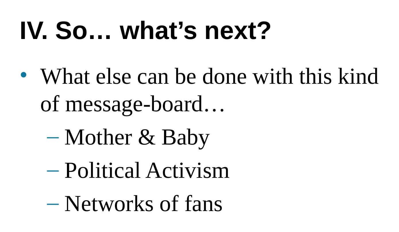 A slide suggesting other communities that could use a geographically organised message board.