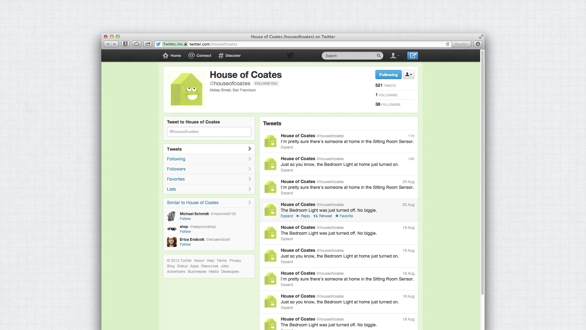 A dashboard summarising the state of a connected home.