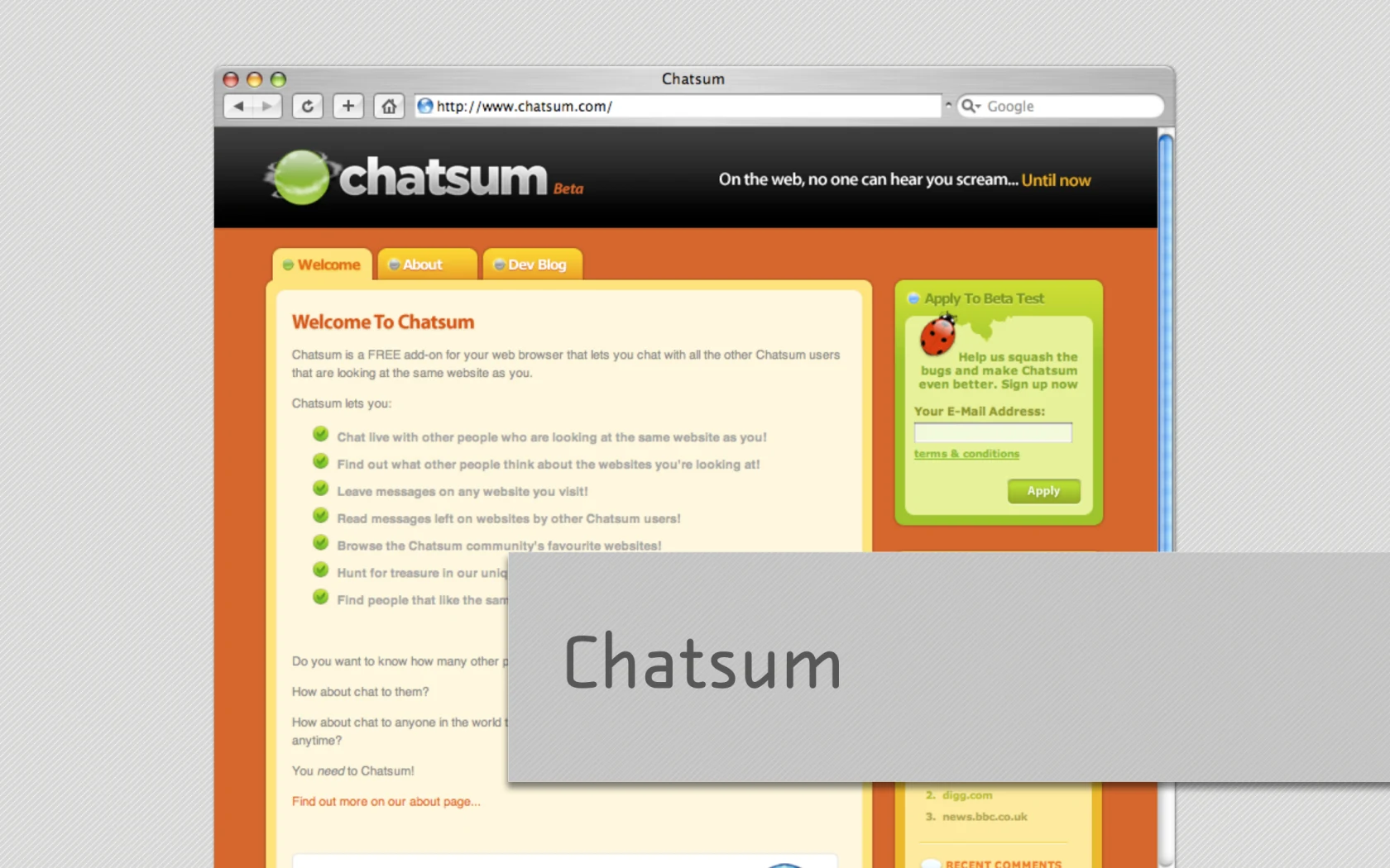 Slide reading: Chatsum, Blinksale, Rollyo and Blogger.
