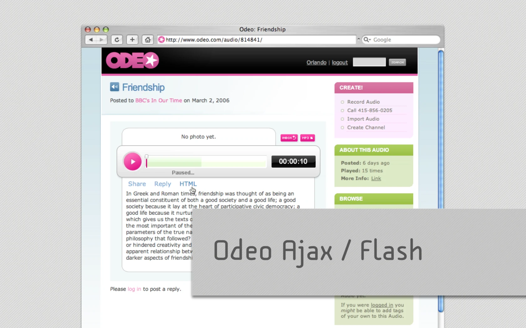 Slide reading: Odeo Ajax / Flash.