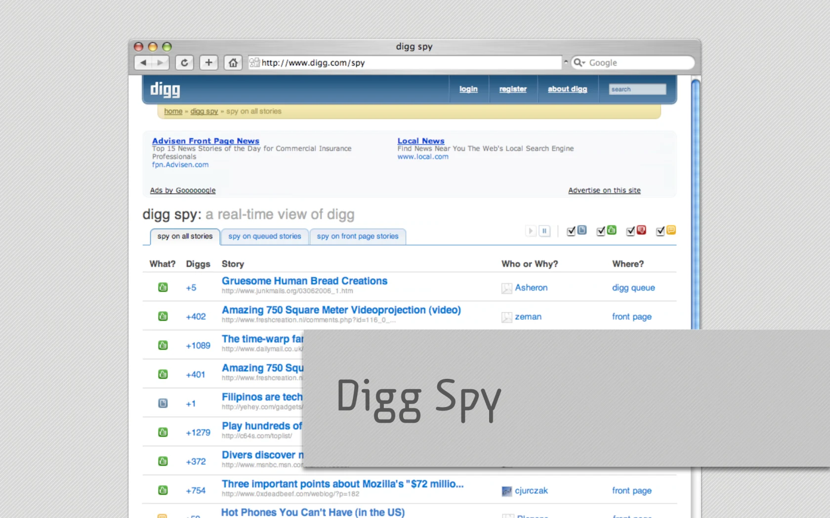 Slide reading: Digg Spy.