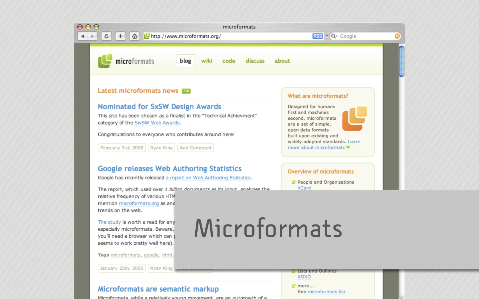 Slide reading: Microformats.