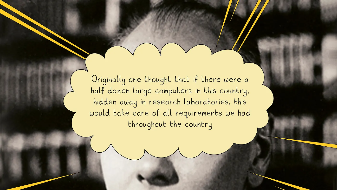 Portrait of Howard Aiken with his prediction that a few large research computers would meet the country's needs.