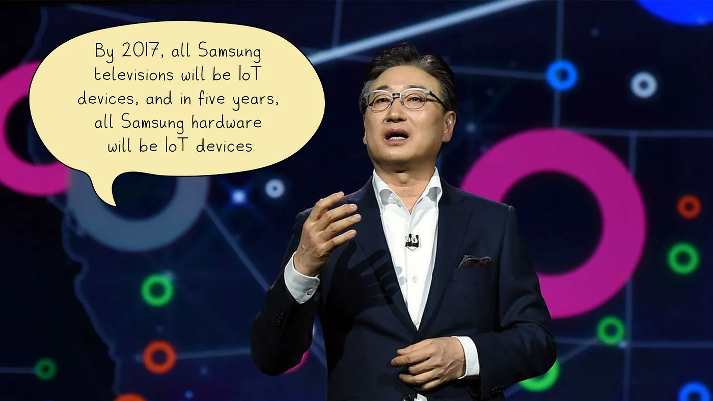 Samsung CEO BK Yoon speaking at CES, with his prediction about connected Samsung hardware.